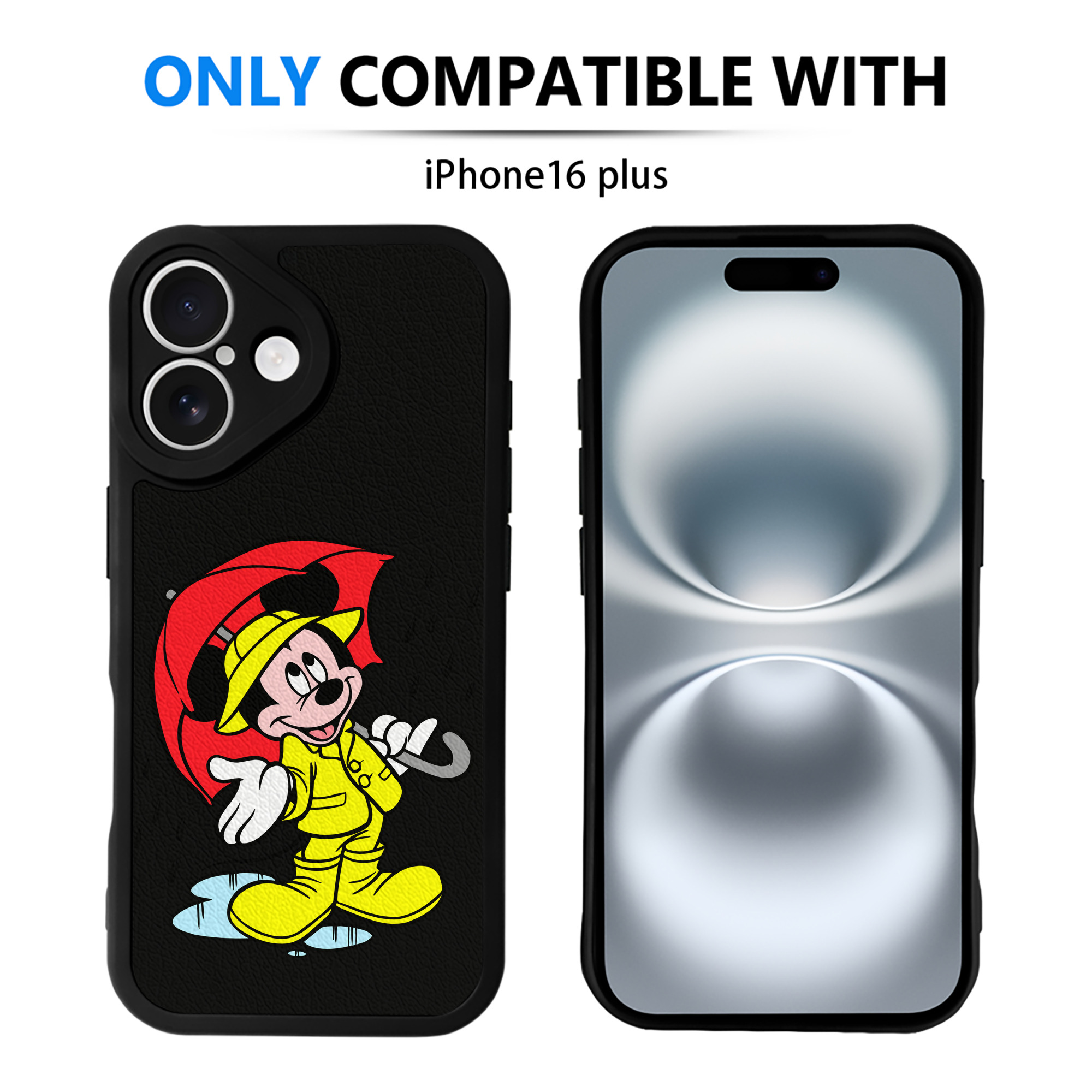 （画像用） ミッキーマウス Mickey Mouse 【iPhone 16シリーズ対応】シリコンスマホケース（レザー調） 材質：シリコン